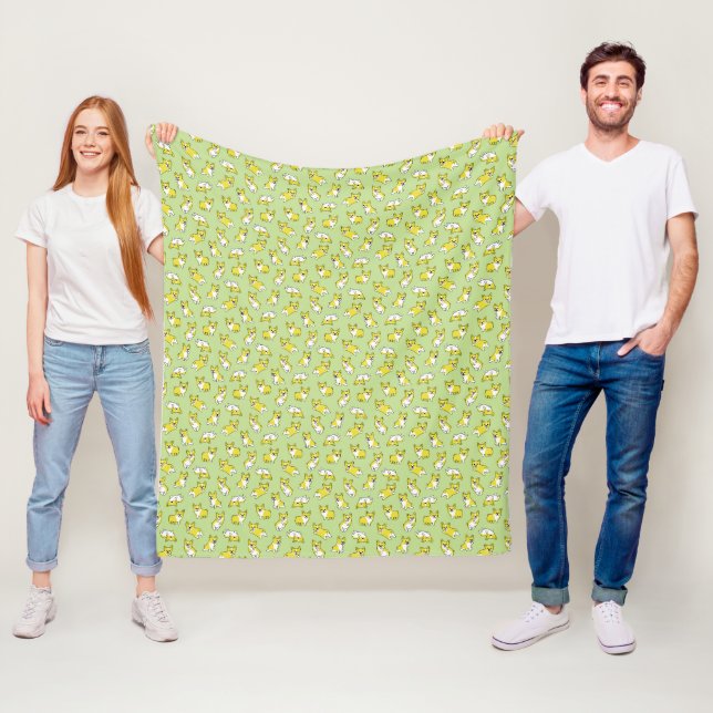 cute cartoon pet dog corgis pattern green fleece blanket (In Situ)