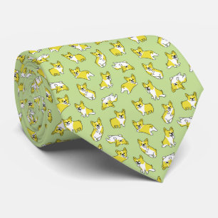 cute cartoon pet dog corgis pattern green tie