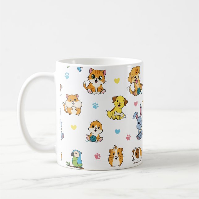 Cute Cartoon Pet Pattern Coffee Mug (Left)