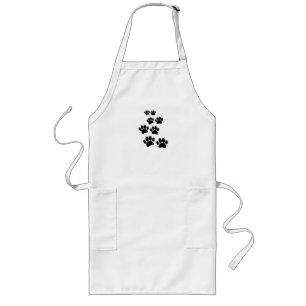 Cute Cartoon Pet Paw Trail Blck Long Apron