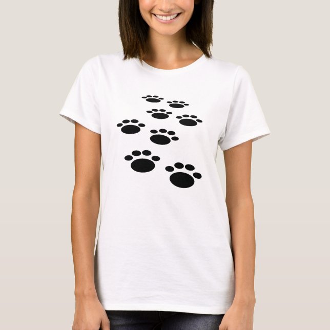 Cute Cartoon Pet Paw Trail T-Shirt (Front)