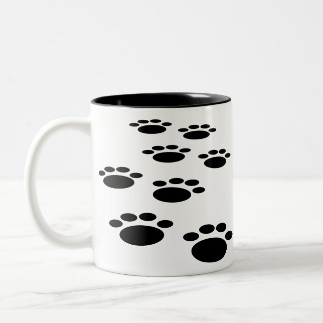 Cute Cartoon Pet Paw Trail Two-Tone Coffee Mug (Left)