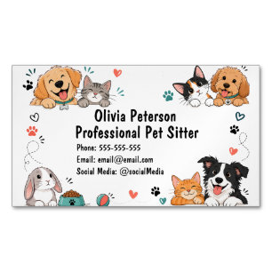 Cute Cartoon Pet Sitter Custom Magnetic Business Card
