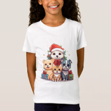 Cute cartoon pets, Christmas style illustration