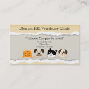Cute Cartoon Pets Veterinarian Business Card