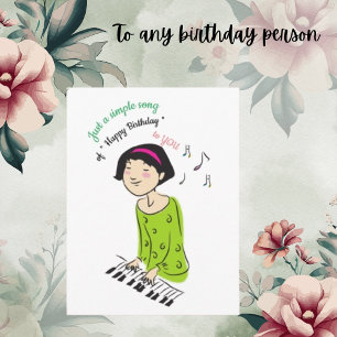 Cute Cartoon Photo Girl Singing Birthday Song  Postcard