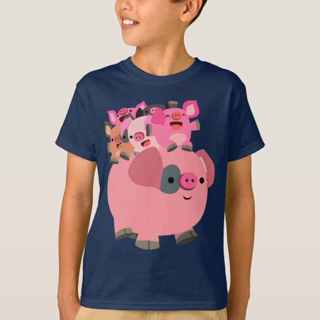 Cute Cartoon Pig Carrying Piglets Children's T-Shirt (Front)