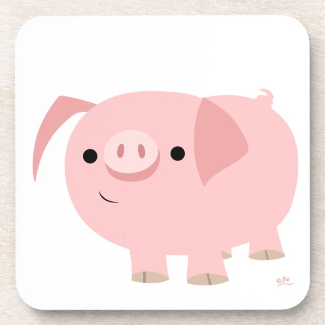 Cute Cartoon Pig Coaster Set (Front)