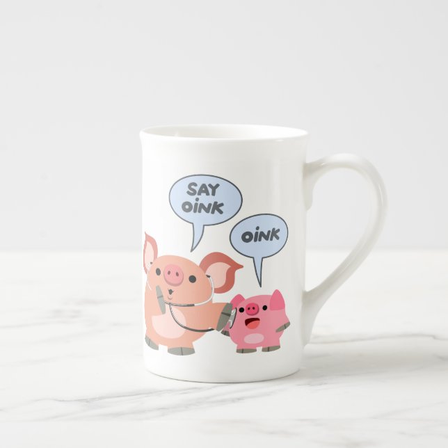 Cute Cartoon Pig Doctor and Patient Bone China Mug (Right)
