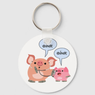 Cute Cartoon Pig Doctor and Patient Key Ring