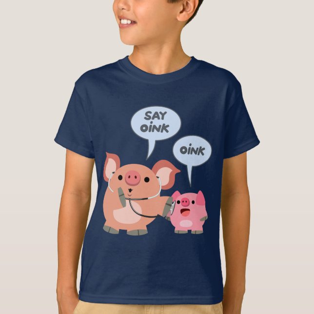 Cute Cartoon Pig Doctor and Patient Kids T-Shirts (Front)