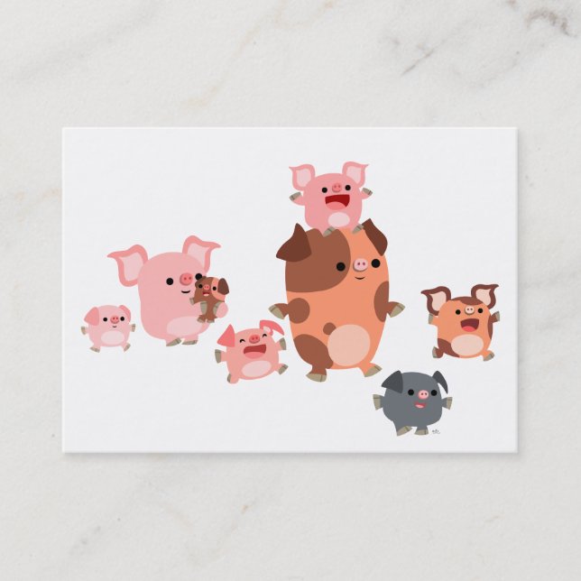 Cute Cartoon Pig Family ACEO/Business Card (Front)