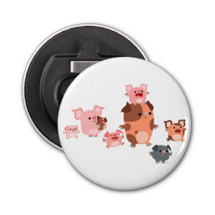Cute Cartoon Pig Family Button Bottle Opener