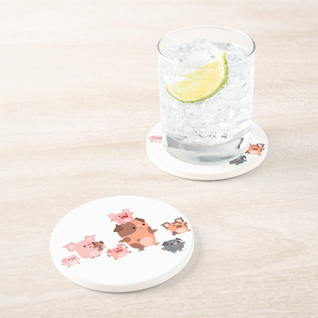 Cute Cartoon Pig Family Coaster (Side)