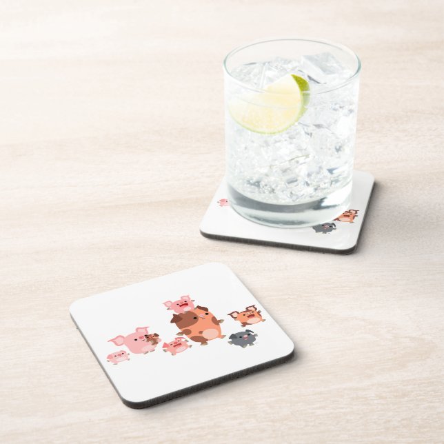 Cute Cartoon Pig Family Coasters Set (Right Side)