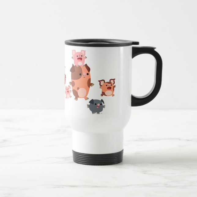 Cute Cartoon Pig Family Commuter Mug (Right)
