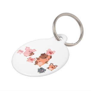 Cute Cartoon Pig Family Dog Tag
