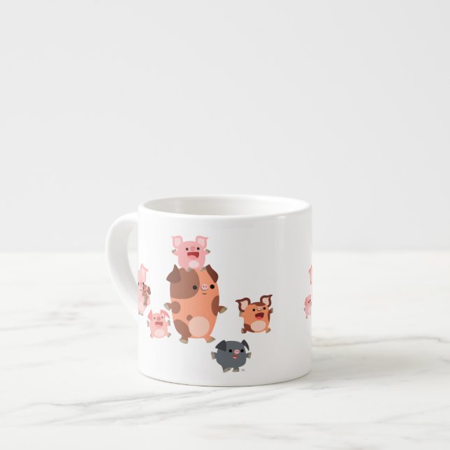 Cute Cartoon Pig Family Espresso Mug (Front Left)