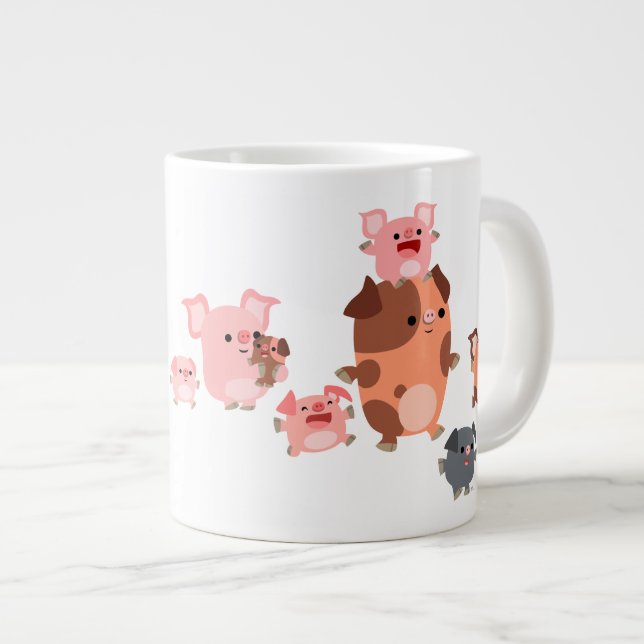 Cute Cartoon Pig Family Jumbo Mug (Front Right)
