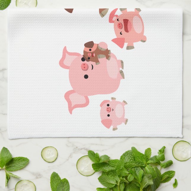 Cute Cartoon Pig Family Kitchen Towel (Folded)