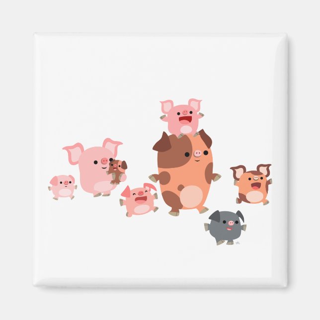 Cute Cartoon Pig Family Magnet (Front)