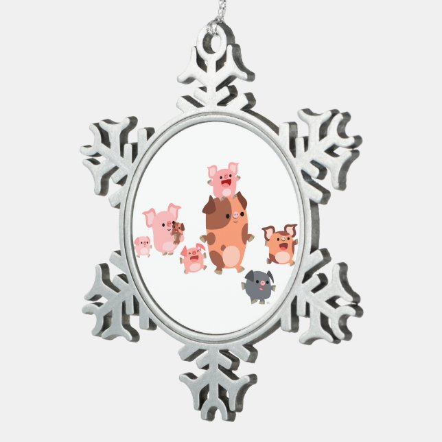 Cute Cartoon Pig Family Metal Ornament (Right)