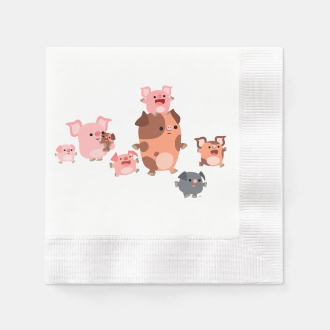 Cute Cartoon Pig Family Paper Napkins (Front)