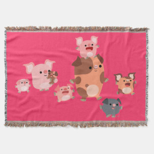 Cute Cartoon Pig Family Throw Blanket