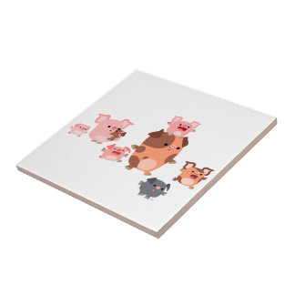 Cute Cartoon Pig Family Tile
