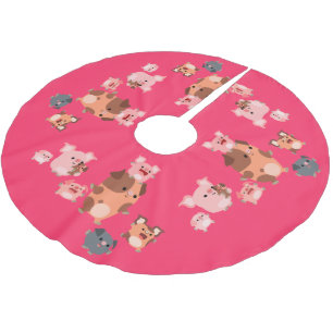 Cute Cartoon Pig Family Tree Skirt