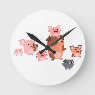 Cute Cartoon Pig Family Wall Clock