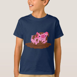 Cute Cartoon Pig in The Mud Children's T-Shirt