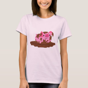 Cute Cartoon Pig in The Mud Women's T-Shirt