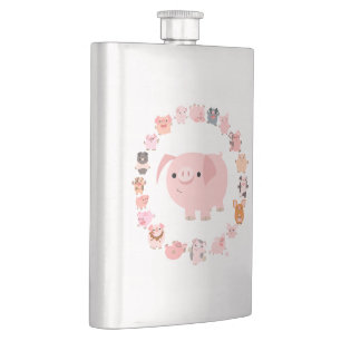 Cute Cartoon Pig Mandala  Classic Flask