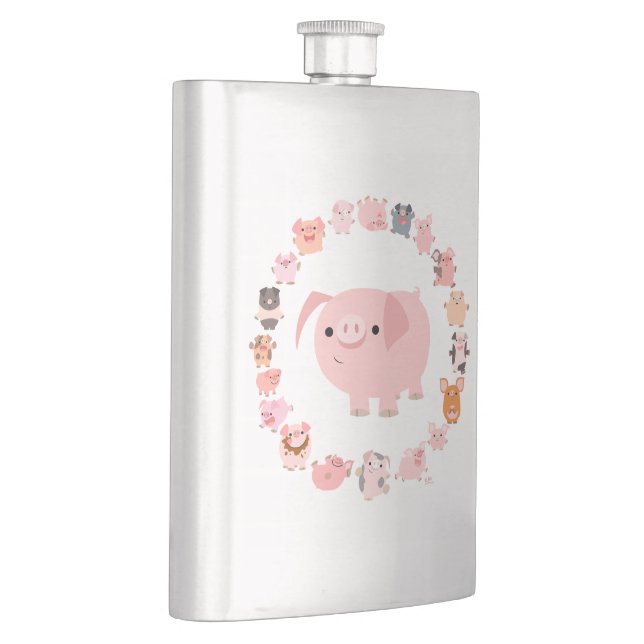 Cute Cartoon Pig Mandala  Classic Flask (Right)