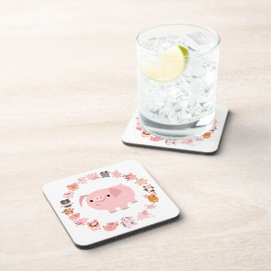 Cute Cartoon Pig Mandala Coasters Set