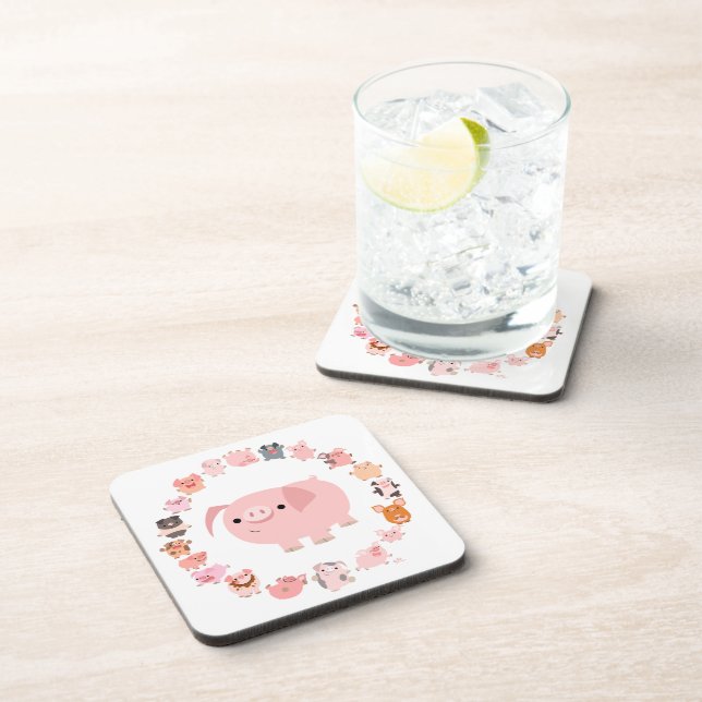 Cute Cartoon Pig Mandala Coasters Set (Right Side)