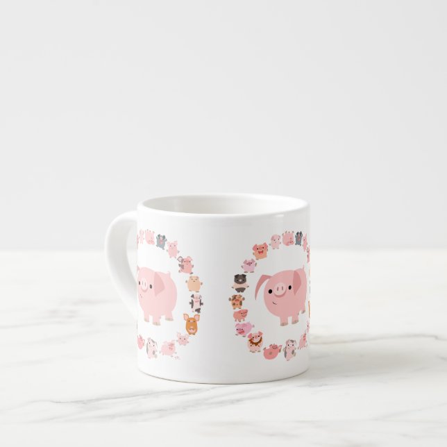 Cute Cartoon Pig Mandala Espresso Mug (Front Left)