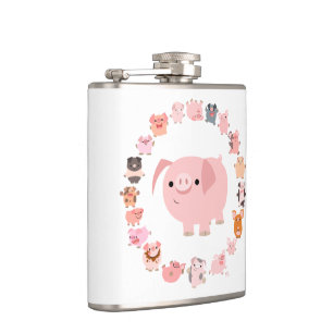 Cute Cartoon Pig Mandala Hip Flask