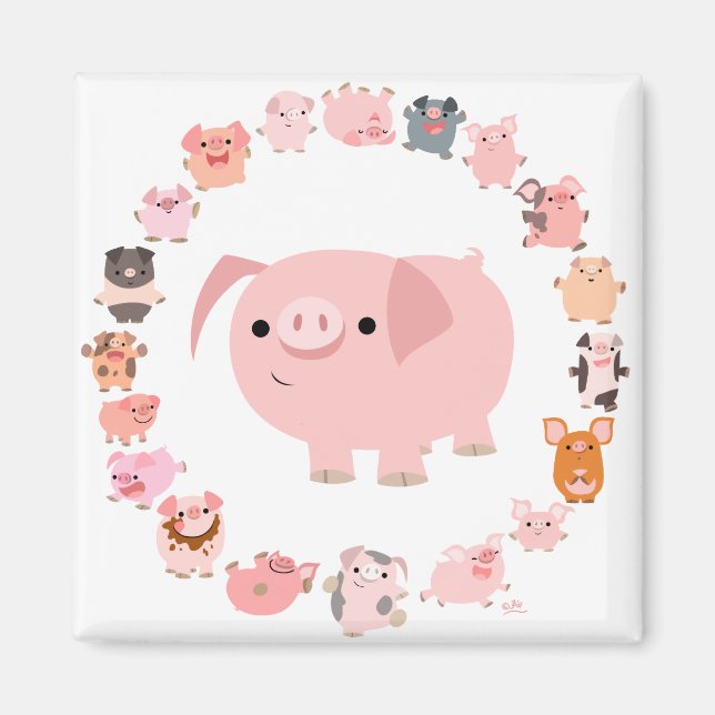 Cute Cartoon Pig Mandala Magnet (Front)