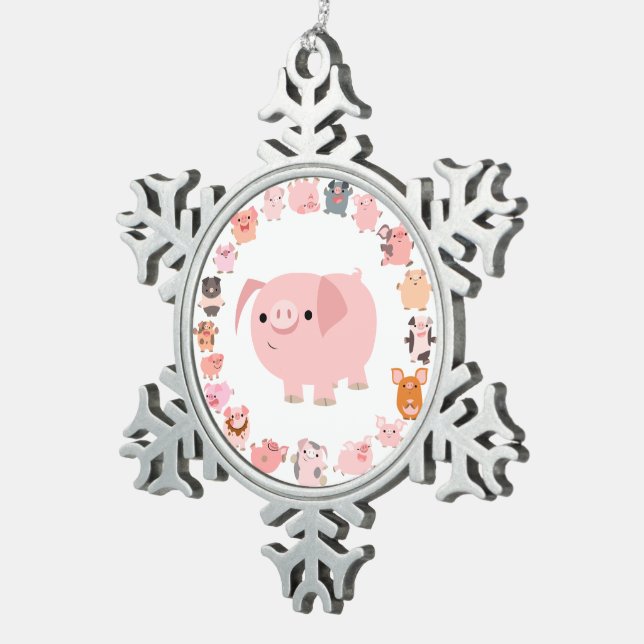 Cute Cartoon Pig Mandala Pewter Ornament (Right)