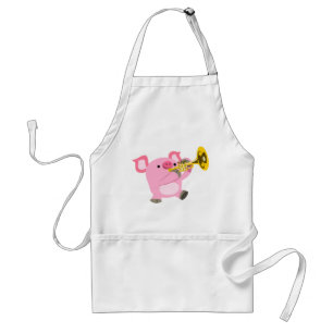 Cute Cartoon Pig Playing Trumpet Apron