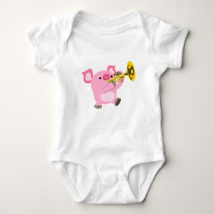 Cute Cartoon Pig Playing Trumpet Baby Bodysuit