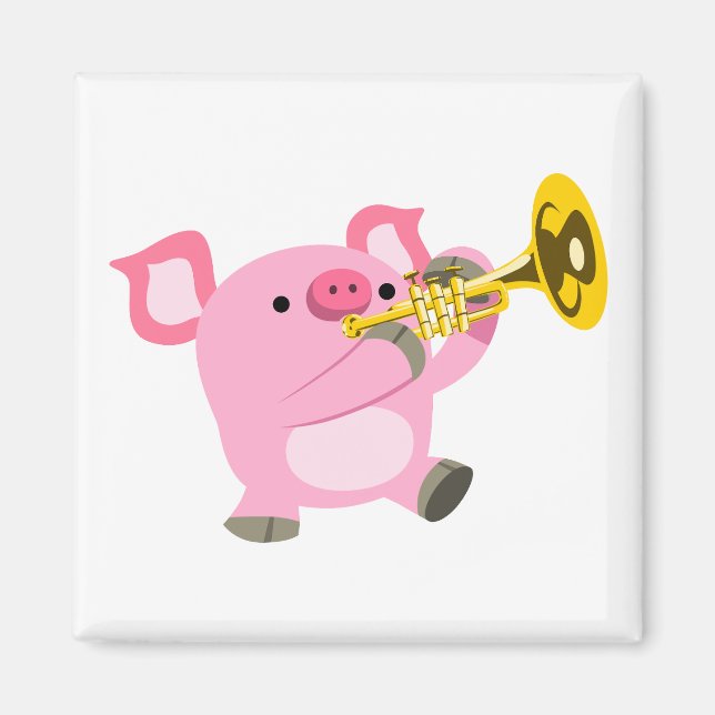 Cute Cartoon Pig Playing Trumpet Magnet (Front)