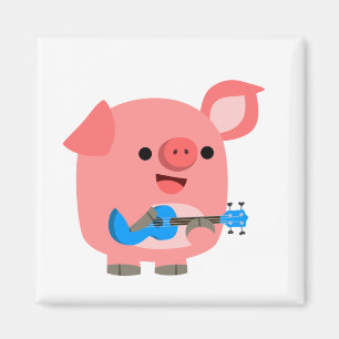Cute Cartoon Pig Playing Ukulele Magnet