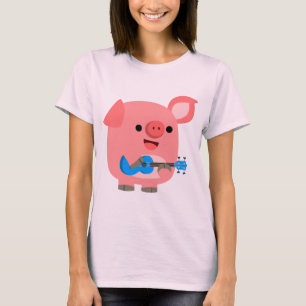 Cute Cartoon Pig Playing Ukulele Women T-Shirt
