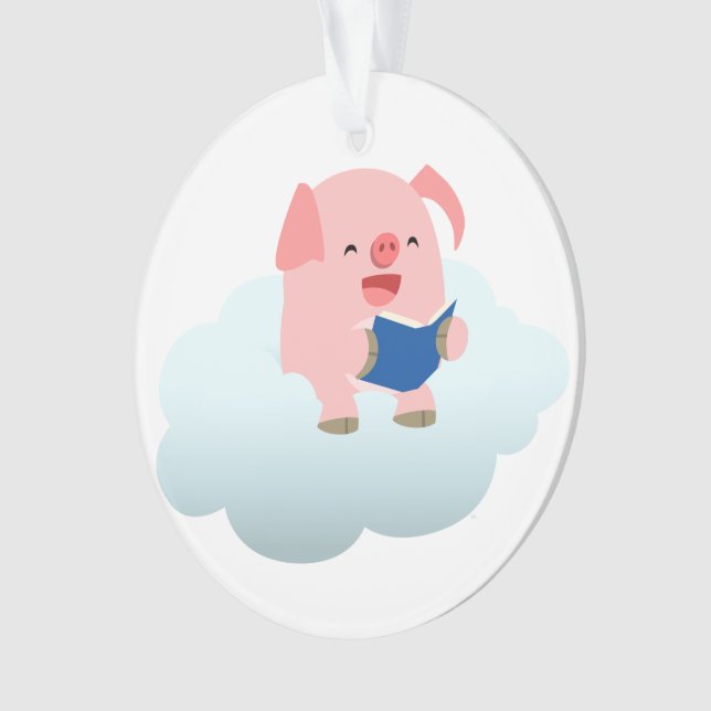 Cute Cartoon Pig Reader on Cloud Acrylic Ornament (Front)