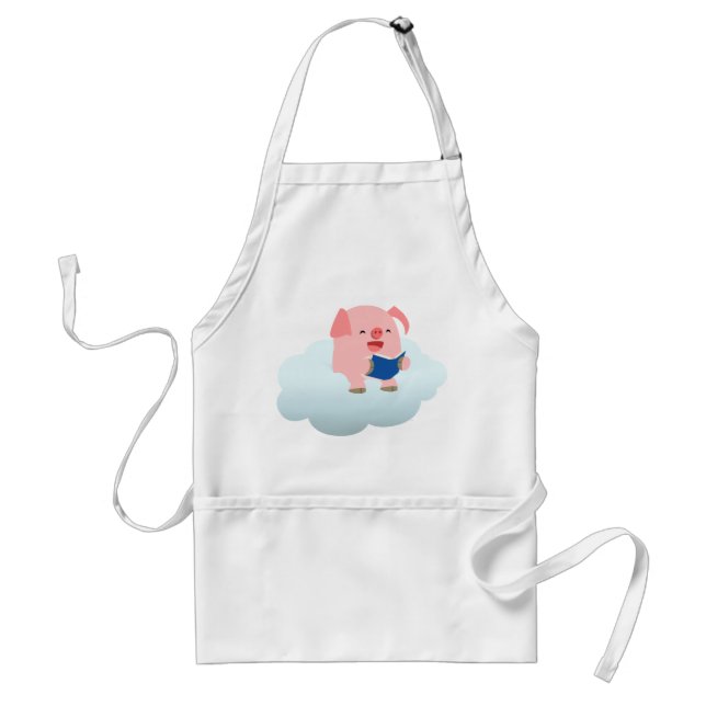 Cute Cartoon Pig Reader on Cloud Apron (Front)