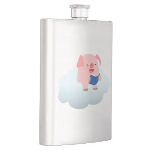 Cute Cartoon Pig Reader on Cloud Classic Flask