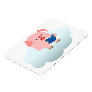 Cute Cartoon Pig Reader on Cloud Flexible Magnet